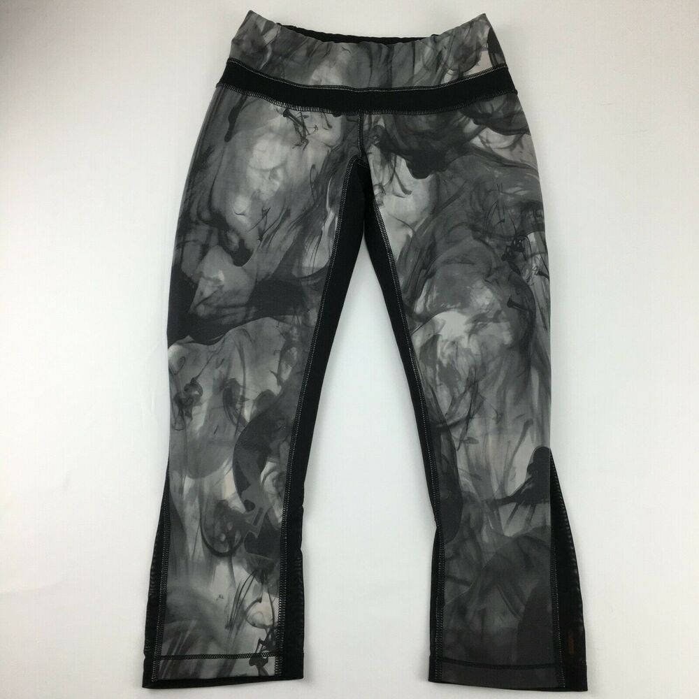 Lucy Gray Smoke Print Mesh Calves Leggings Crop S